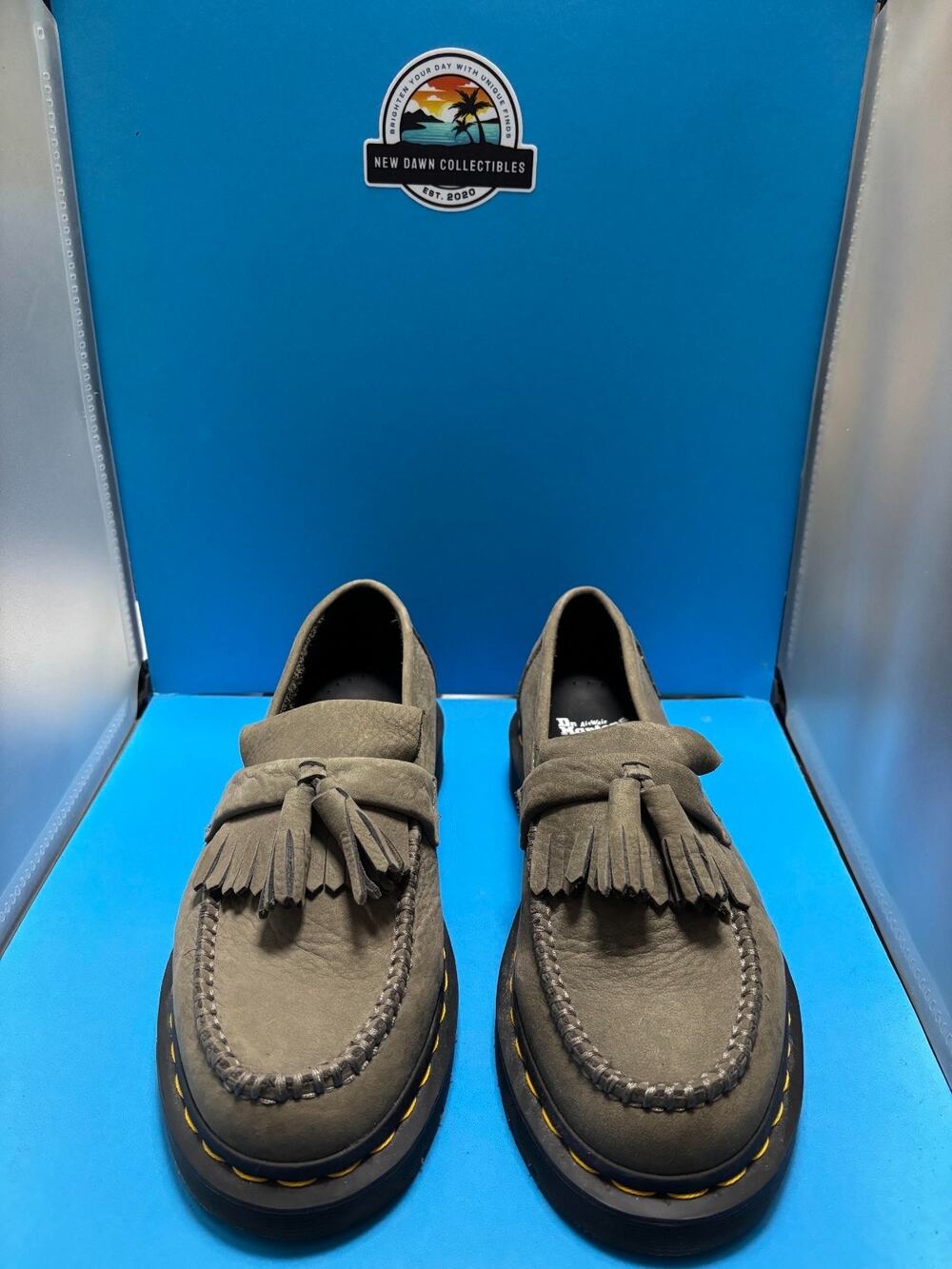 Dr Martens Adrian Loafers Womens 7 Muted Olive Nubuck Suede Tassel Kiltie Shoes